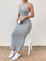 Vestido De Verano Sin Mangas Con Tirantes De Medio Tamaño Cuello Redondo Espalda Descubierta Tejido Ajustado De Pierna Un Solo Pasado Para Mujer - details 2