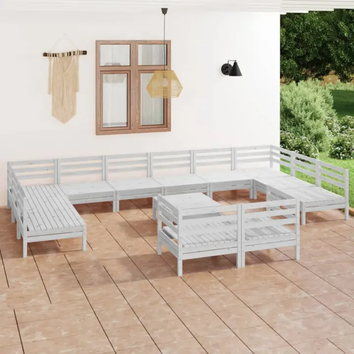 vidaXL Juego de muebles de jardín 13 pzas madera maciza de pino blanco - 1