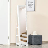 HOMCOM Espejo Joyero de Pie Armario de Joyería Giratorio 360° Organizador de Joyas con Cerradura y Espejo Pequeño Incorporado Carga 20 kg 38x38x160 cm Blanco - details 1