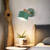 Lámpara De Pared Nórdica Sencilla Para Decoración Del Hogar Material Hierro Sombrilla Base De Madera Sconce Luz E27 Ajustable Para Dormitorio - details 2