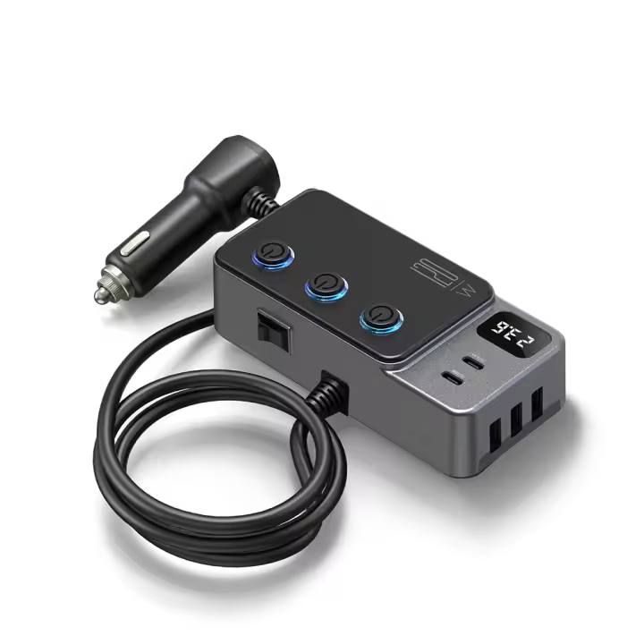 Adaptador De Carga Rápida PD 191W Para Coche Con LED Y Interruptor 3En1 USB Carretel De Encendedor De Coche Con Mostrador De Voltaje - 1