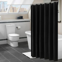 Cortinas de ducha negras modernas, tela impermeable de Color sólido, cubierta de baño grande y ancha con gancho - details 0