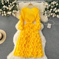 Vestido Elegante De Mujer 2024 Pleated Miyak Primavera Otoño V-Neck Suéter Beaded Exquisito Cinturón A-Line Midi Vintage Polyester - details 15