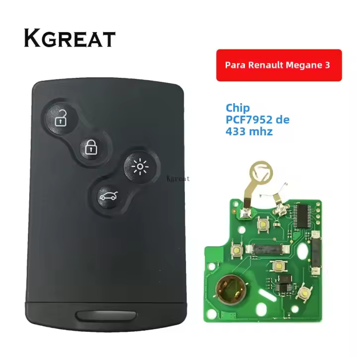Kgreat 5pcs Tarjeta De Llave Inalámbrica Inteligente Con 4 Botones 433MHz PCF7952 Chip Para Renault Megane 3 Megane III - 1