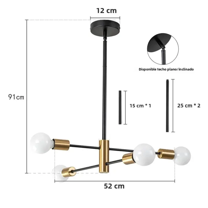 Modern Nordic Sputnik Lámpara De Techo En Negro Con 4/6/8 Luces Lámpara LED Para Iluminación Interior Fijación Pendant No Incluye Bombillas - 1