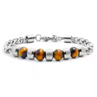 Nuevo Pulsera De Cadena Para Hombres En Acero Titánico Ajustable Con Obsidiana Y Ojo De Tigre Pulsera De Metal Natural Para Hombre Accesorios De Moda - details 2