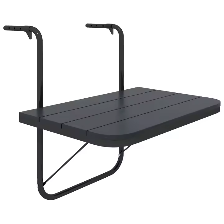 Outsunny Mesa de Balcón para Colgar, Mesa Colgante de Balcón Plegable, Mesa Plegable de Altura Regulable en 4 Posiciones, Mesa Colgante con Capacidad de Carga de hasta 25 kg, para Jardín, Aluminio, 60 x 40 cm, Negro - 1