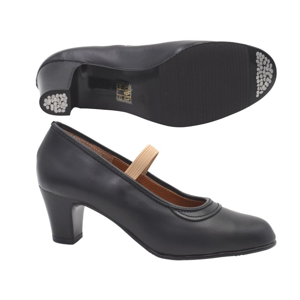 Zapatos de Baile Flamenco PASARELA de Piel Negros con Clavos para Mujer - Piel de Alta Calidad