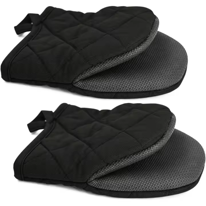 Mini Oven Mitts Microwave Mitts Pot Holder Heat Resistant Neoprene Cotton Gloves Surfaces Non-Slip Short Oven Gloves, Black 1 Pair - 1