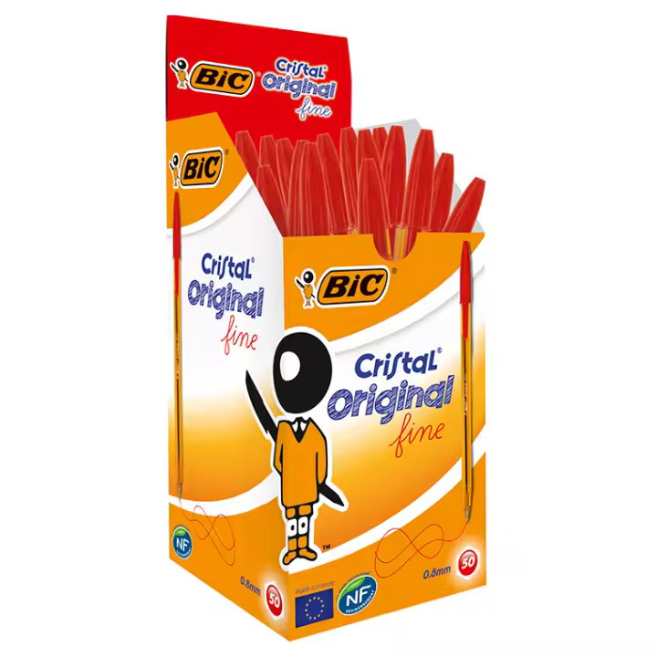 BIC Cristal Original Fine Bolígrafo Punta Fina 0,8mm Rojo (Caja de 50 Uds.) - 1