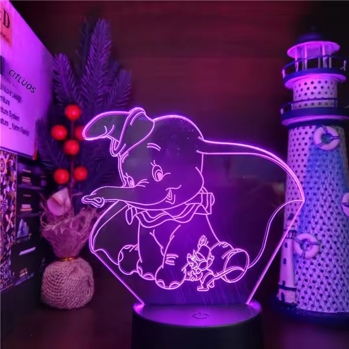 Lámpara De Noche LED 3D Dumbo Cartoon Para Decoración De Habitación Infantil Lámpara De Escritorio Cambio De Color Regalo - 1