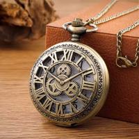 Reloj De Bolsillo Cuarzo Con Numeros Romanos Y Engranajes Vintage Steampunk Bronce Para Hombres Y Mujeres Collar Pendiente - details 0