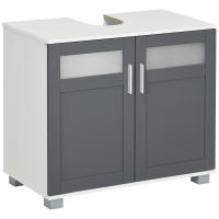 kleankin Mueble para Debajo del Lavabo Armario de Baño Bajo Lavabo con 2 Puertas de Vidrio Templado y Estante Ajustable 69x35x59 cm Blanco y Gris - details 0