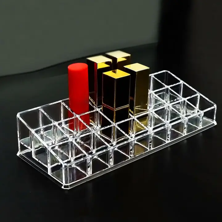 Organizador De Labiales Acrílicos 24 Compartimentos Caja De Almacenamiento Para Polvos De Uñas Y Maquillaje Soporte De Exhibición De Cosméticos En Plástico - 1