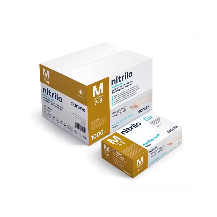Guantes Santex Nitriflex Soft Nitrilo Azul | Sin Polvo, Uso Táctil, Texturizados, 3X Más Protección, Caja 100 Uds - 1