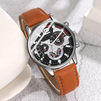 Reloj De Cuarzo Para Hombre Marrón Con Correa De Cuero Set De 4 Piezas Elementos Mecánicos Moda Regalo Ideal Para Él - details 3
