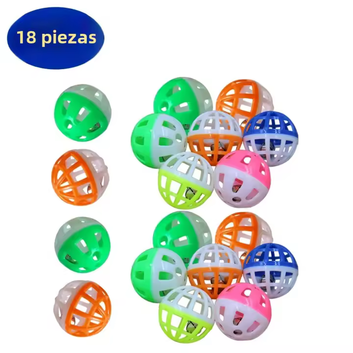 Juego De 18 Pelotas De Juguete Para Gatos Con Campana Coloridas De Plástico Tamaño 4cm Juguetes De Rascado Y Persecución Para Gatos Y Gatitos Suministros Para Mascotas - 1