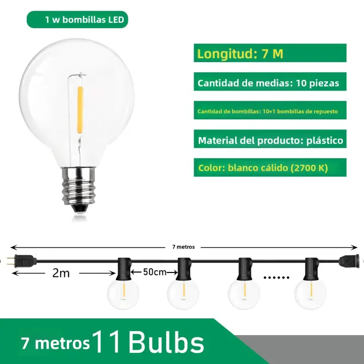 Festoon LED Globe Cadena De Luces Para Exterior G40 Decoración De Jardín Para Fiesta De Cumpleaños Patio Travesía Atrás Cama IP44 Impermeable - 1