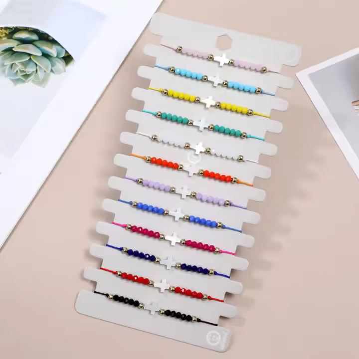 Set De 12 Pulseras De Cristal Y Concha Cruzadas Tejidas Pulseras De Aleación De Zinc Para Todas Las Personas Adorno De Moda - 1