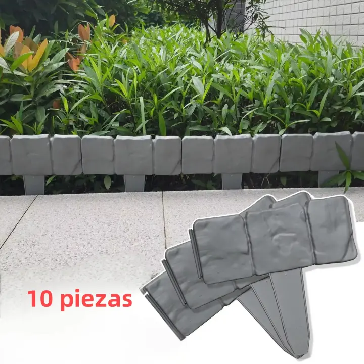 10pcs De Borde De Jardín De Plástico Fences Imitación De Piedra Panel De Valla Para Patio Barreira Exterior - 1