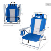 Aktive - Silla de playa plegable con respaldo reclinable 5 posiciones, 49x56x78 cm, fabricada de aluminio y textileno, con cojín, bolsillos laterales y topes antivuelco, máx. 110 kg, sillas de playa, sillas plegables, accesorios verano - details 3