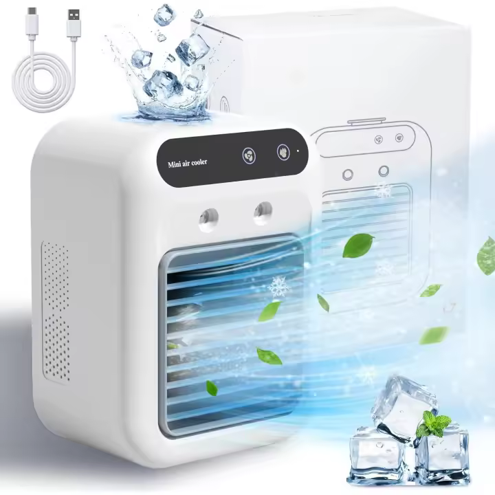PORCHEDDU Aire Acondicionado Portátil, 25W Recargable Mini Unidad de Aire Acondicionado Portátil 2 Spray de Aire Frío, Ventilador de Enfriamiento Personal with 2 Velocidades, Pequeños - 1