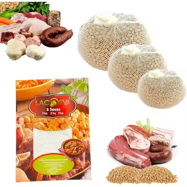 Pack 3 Bolsas Para Cocinar Legumbres Cocer Garbanzos Cocido Madrileño Malla Para Carne Bolsa De Red Para Cocinar Legumbres Verduras Hortalizas 3 Bolsas Reutilizables Para Cocinar Alimentos 1kg 2kg 3kg     Lacosvi - 1