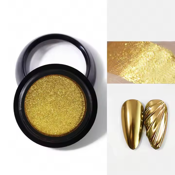 Polvo cromado para uñas con efecto espejo dorado, lentejuelas metálicas, gel UV, pigmento para decoración de uñas, dorado - 1