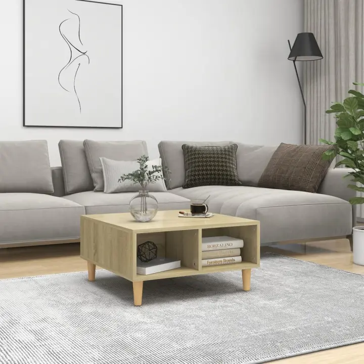 vidaXL Mesa de centro madera contrachapada roble Sonoma 60x60x30 cm - 1