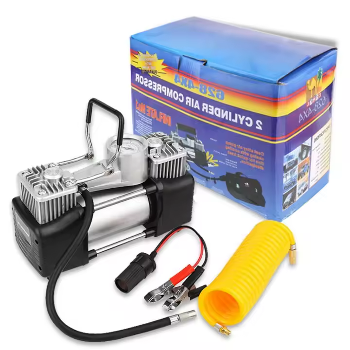 Compresor de Aire Eléctrico 12V 150PSI Doble Cilindro, Inflador Automático con Manómetro, Portátil Metal Resistente para Coche/Moto/SUV Neumáticos - 1