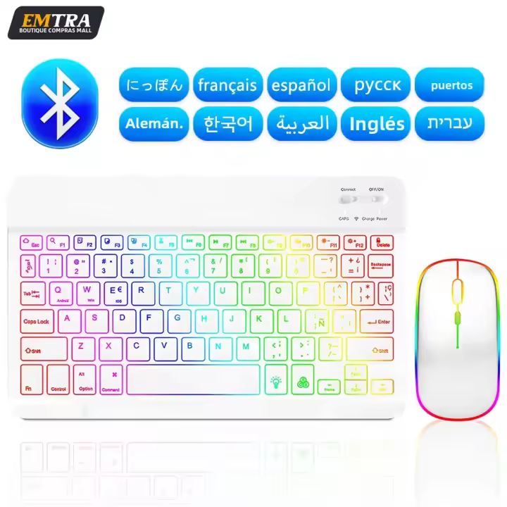 Teclado Y Ratón Bluetooth Retroiluminado Para iPad IOS Android Windows 10 Pulgadas Compatible Con Tablets Y Computadoras - 1