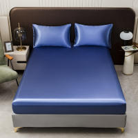Sábana De Seda Helada En Color Sólido Talla Twin Full Queen Con Banda Elástica Sábana De Cama Natural Sin Funda Para Almohada - details 7