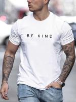 Camiseta De Algodón 100% Para Hombre Cuello Redondo Suéter Casual Veraniego Imprimado 'ser Amable' Estilo Oversized - details 3