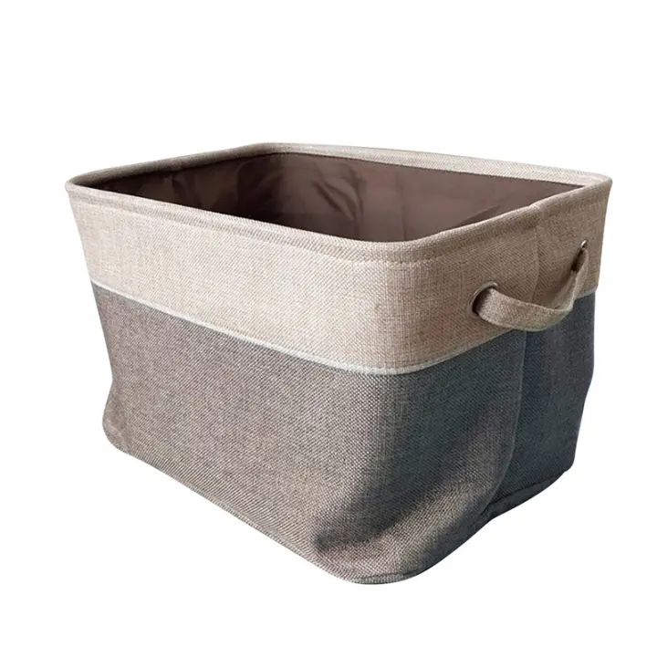 Cesta De Almacenamiento De Lino Y Algodón Sin Funda Caja De Doble Capa De Lona Para Ropa Juguetes Y Coches Rojo Vino Tamaño Grande 3 Tamaños - 1