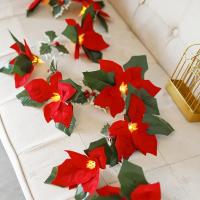 Guirnalda De Flores De Navidad LED 2M Con Poinsettia Rojas Y Hojas De Hollejo Con Led 10 Luces Pilas Incluidas Para Decoración Del Hogar - details 13