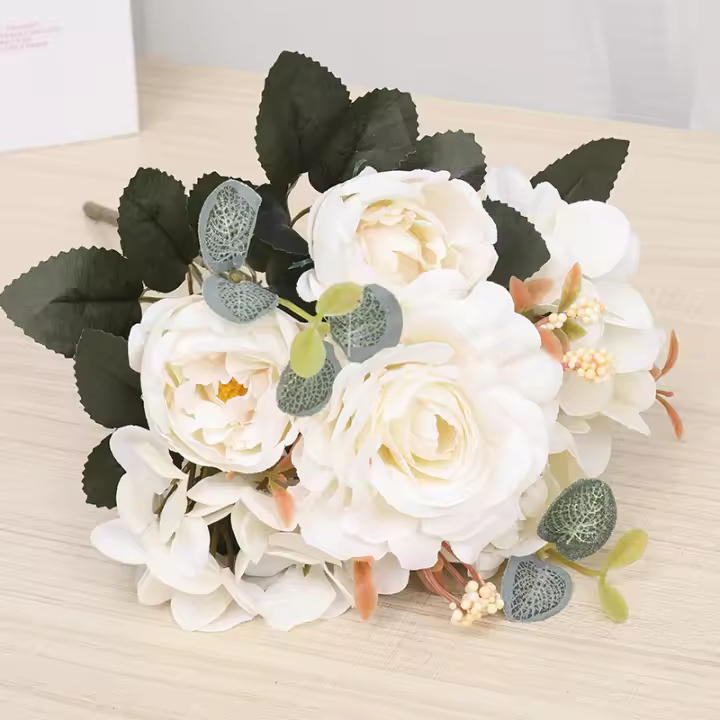 Bouquet De Flores Artificiales Rosa Silken Retro Con Hydrangea Y Peony Decoración De Bodas Y Habitaciones Accesorios De Plantas Falsas Para Novia Vintage - 1
