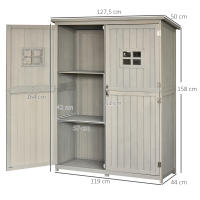 Outsunny Cobertizo de Madera Caseta Exterior Armario Herramientas de Jardinería Doble Puertas Techo Impermeable Compartimientos de Diferentes Tamaños 127.5x50x164cm Madera Maciza - details 2