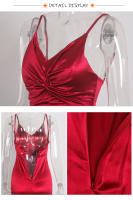 Vestido De Noche Elegante Para Mujer En Satén Verde Esmeralda Con Tirantes Spaghetti Cuello V Y Lazo Vestido De Boda Y Fiesta De Mujer Longitud Del Piés Traje De Novia - details 11