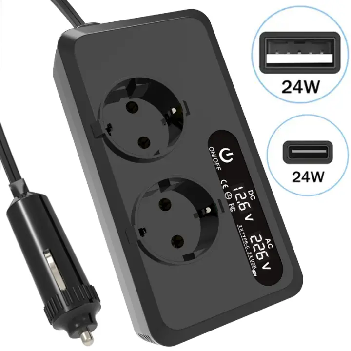 200W DC 12V a AC 220V 2X Puertos USB 2X Tipo C Convertidor Automático - 1