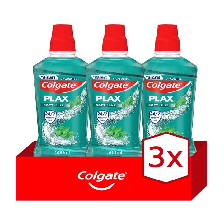 Enjuague bucal Colgate Plax Soft Mint protección 24H, antibacteriano 500ml. Pack 3