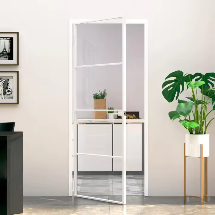 vidaXL Puerta de interior vidrio templado y aluminio blanco 83x201,5cm - 1