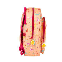 Mochila escolar dinosaurios color melocotón naranja. RUBIO. 2 cremalleras. Hasta 6 años. Bolsillo lateral portabotellas. Capacidad 10L. - details 2