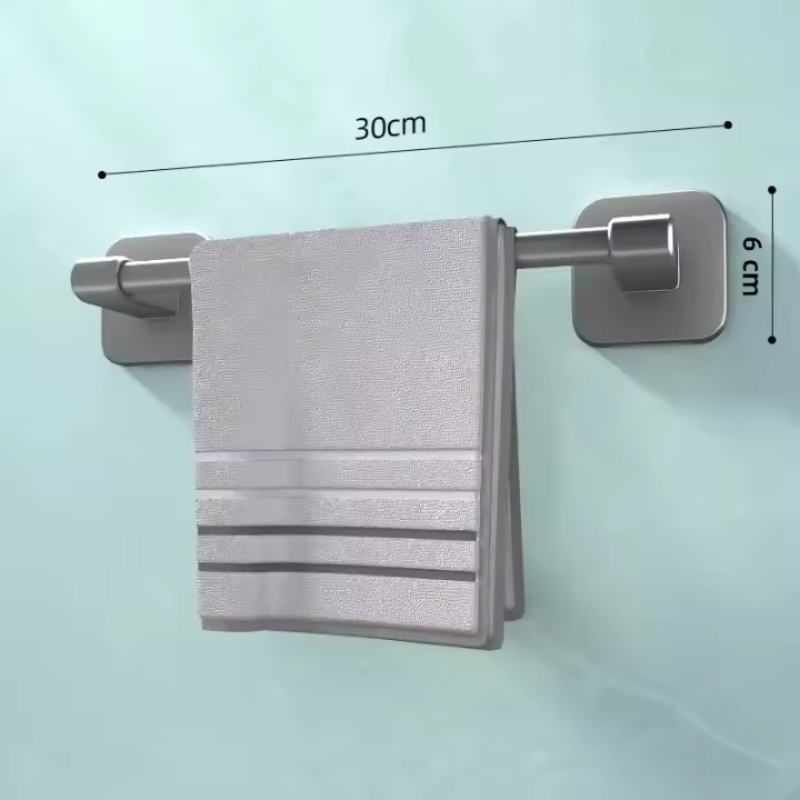 Rack De Toallas Montado En La Pared Con Ventosa No Perforada De Aleación De Aluminio Para Baño Barra Horizontal De Almacenamiento - 1
