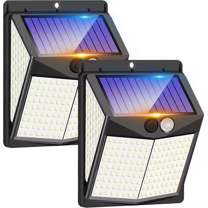 Luces solares para exteriores, 238 luces LED de seguridad solares y sensor de movimiento de 3 modos, luces solares de ángulo amplio de 270°, luz de pared solar impermeable IP65 - 1