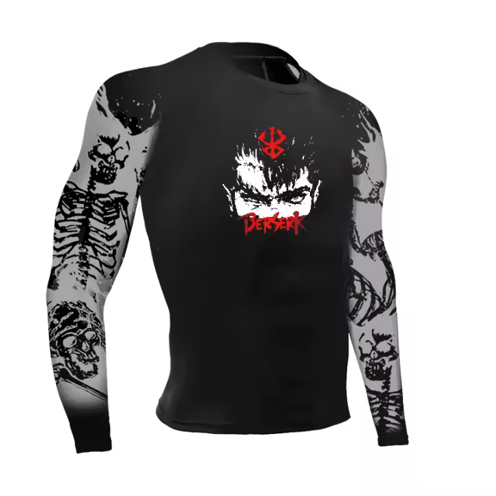 Camiseta De Compresión Para Hombre Con Estampado 3D Musculoso Manga Larga Guardia Contra Vaho Deporte Fitness Secado Rápido Top Corto Para Entrenamiento - 1