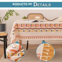 Mantel Bohemio Vintage Con Borlas Impermeable De Algodón Y Lino Para Exterior Protector De Mesa Sin Arrugas Rectangular - details 13