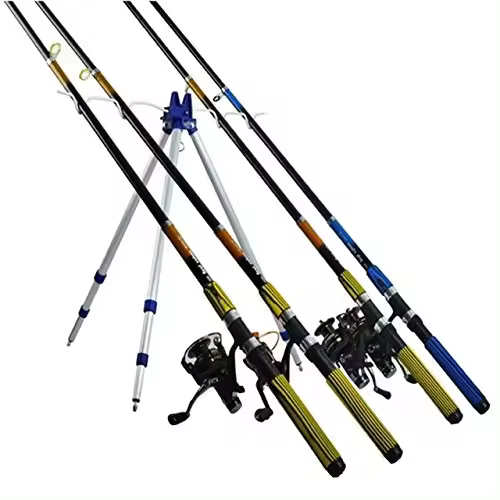 Valmoni Sport Cañero Trípode para 4 Cañas Pescar Soporte Pesca Caña Altura Ajustable Pica - 1
