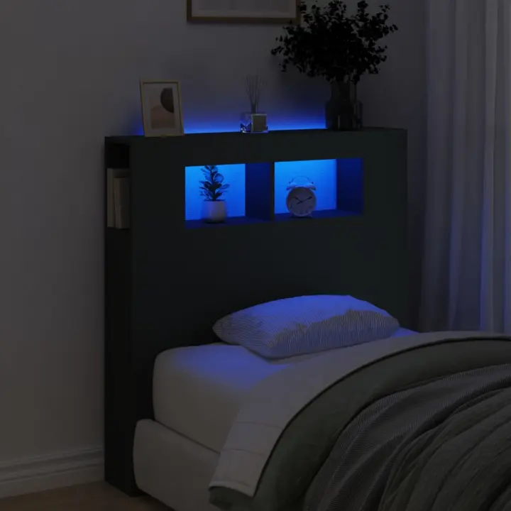 vidaXL Cabecero con LED madera de ingeniería negro 100x18,5x103,5 cm - 1