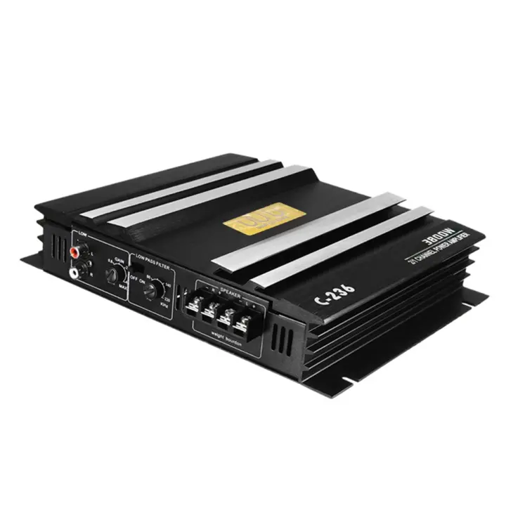 AMPLIFICADOR DE POTENCIA de Audio estéreo para coche, C-236 de 3800W, 2 canales, aleación de aluminio negro, alta potencia, Subwoofer - 1