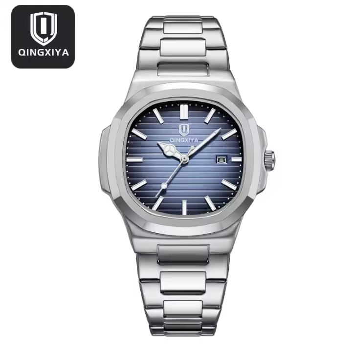 Reloj De Pulsera Cuarzo Lujo QINGXIYA Para Hombre Resistente Al Agua Con Fecha Y Manos Luminosas Acero Inoxidable Cuadrado - 1